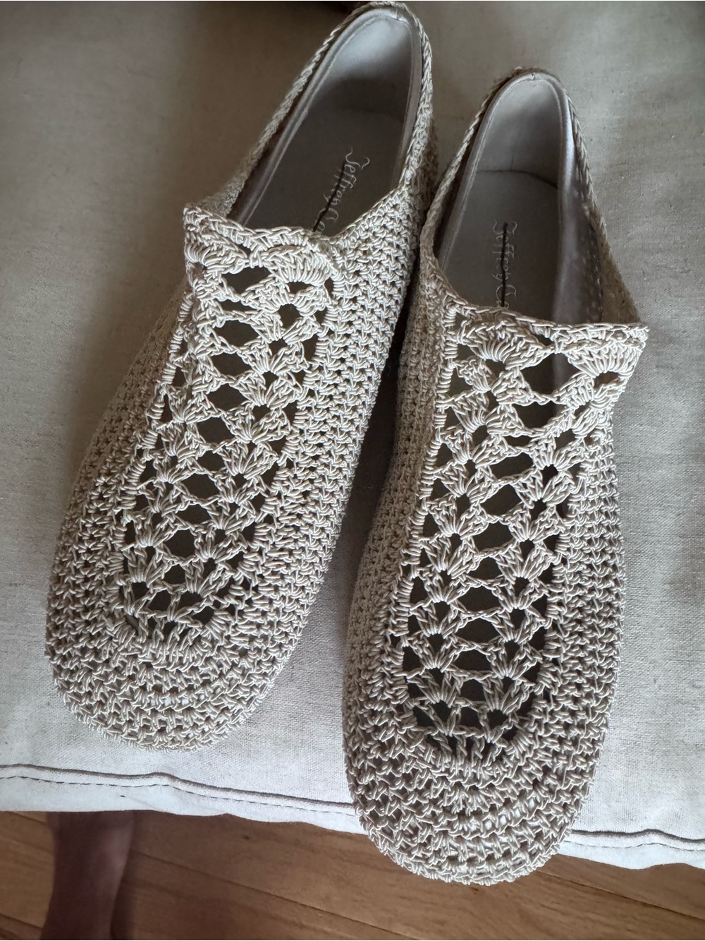 Jeffrey Campbell Beige Woven Crochet Slip-On Flats